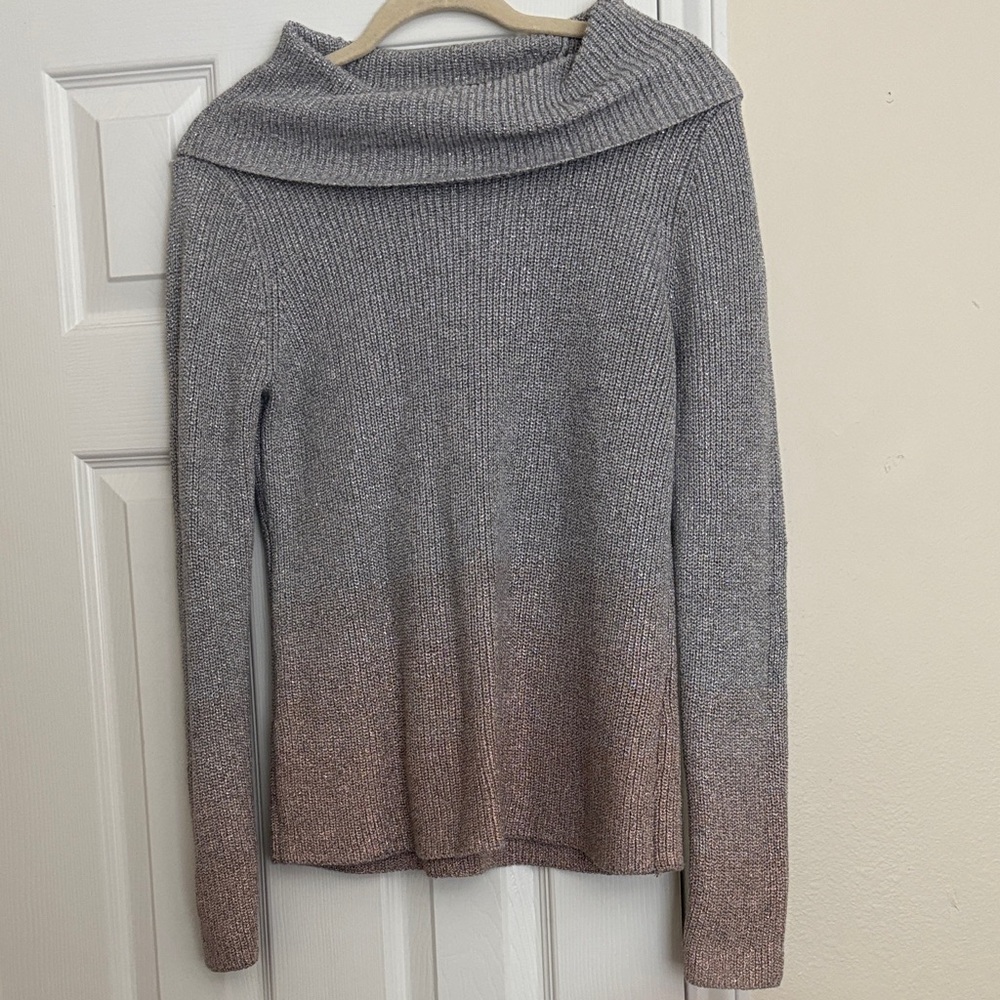 White House Black Market Gray and Pink Cowl Neck Sweater
